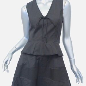 NEW Proenza Schouler Black V Neck Peplum Flare Dress (8)